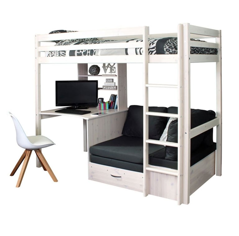 Thuka HIT 8 High Sleeper Bed with Desk and Sofa Bed in White/Black