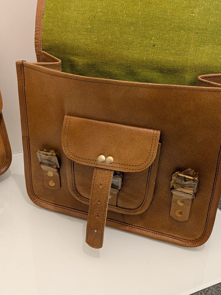 image for Motorcycle / Bike Side Pouch Brown Leather Side bag, Saddlebags Saddle Panniers 2 Bag