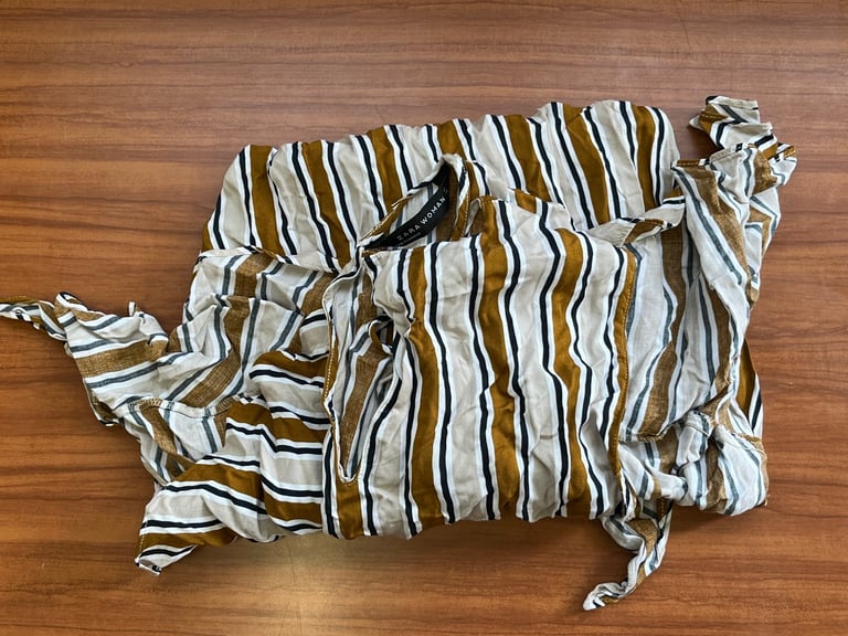 Women's Zara Striped Asymmetrical Sleeveless Tunic Ruffle Top Size Medium