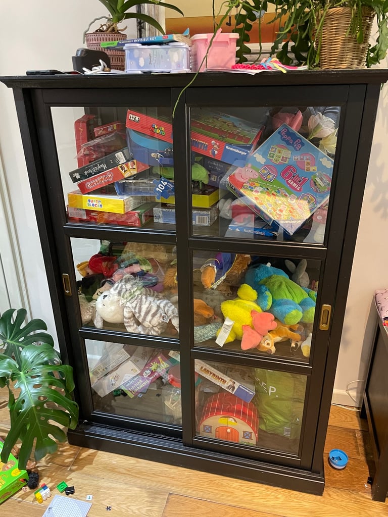 IKEA display cabinet storage, in black, with sliding door