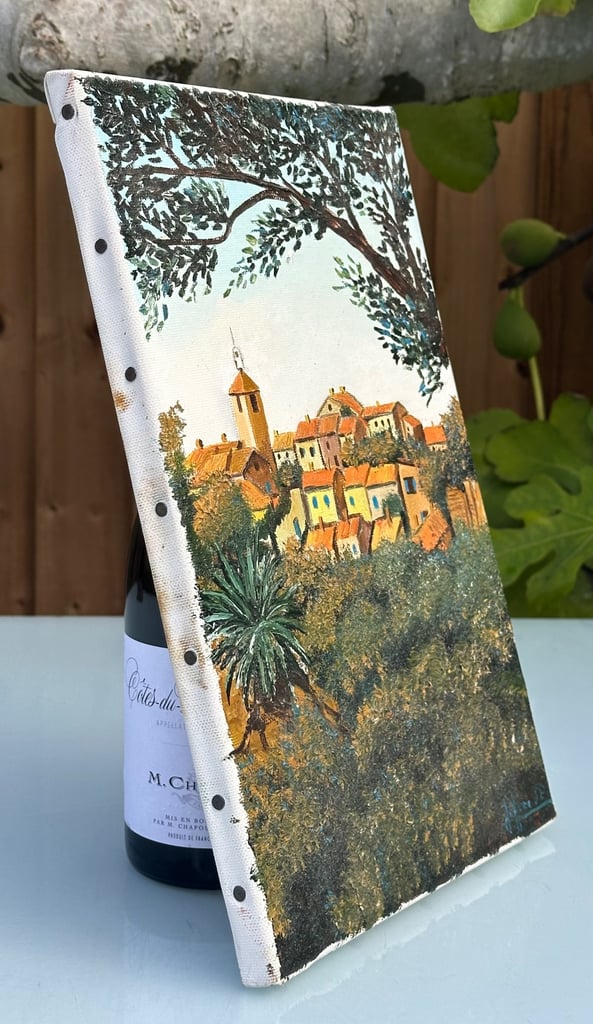 VINTAGE FRENCH OIL PAINTING, OIL ON CANVAS VILLAGE IN PROVENCE, SIGNED - 35x22cm - WILL POST!
