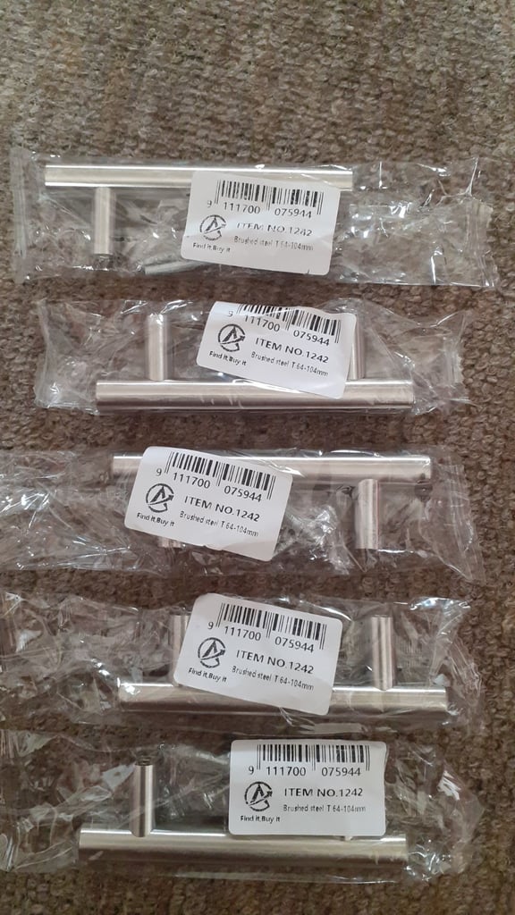 5 T Bar cupboard door handles unopened 