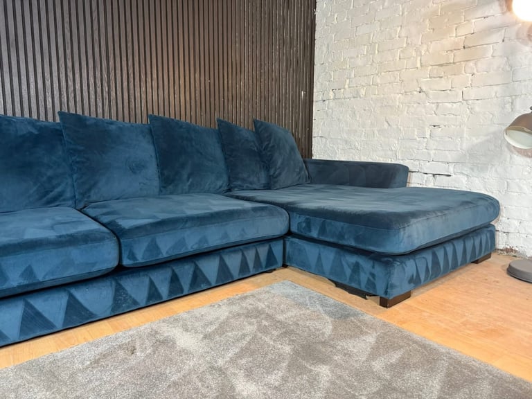 DFS Navy Plush Corner Sofa FREE SAME/NEXT DAY DELIVERY