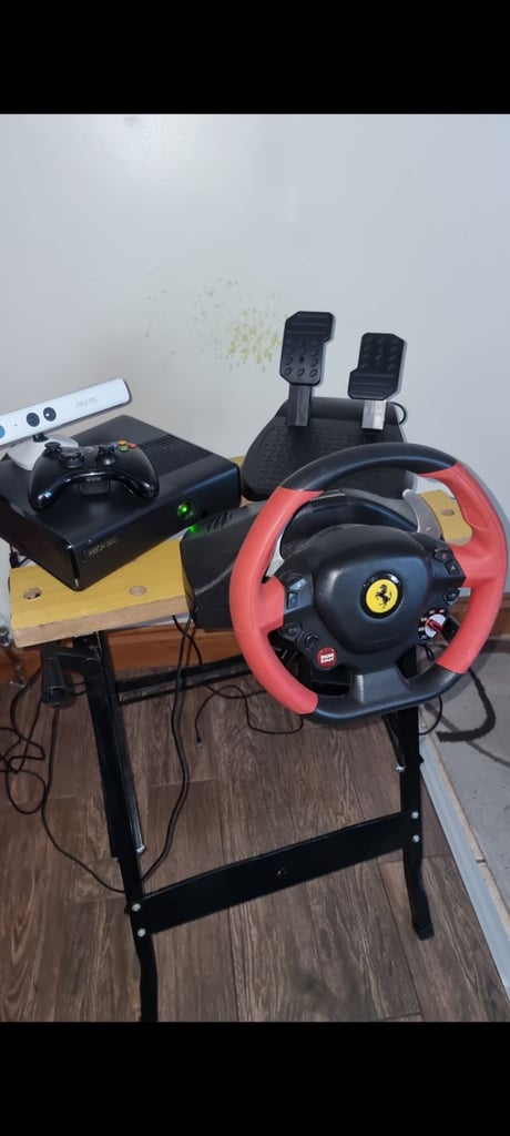 Xbox 360 250GB +Steering Wheel with Foot Pedals + games