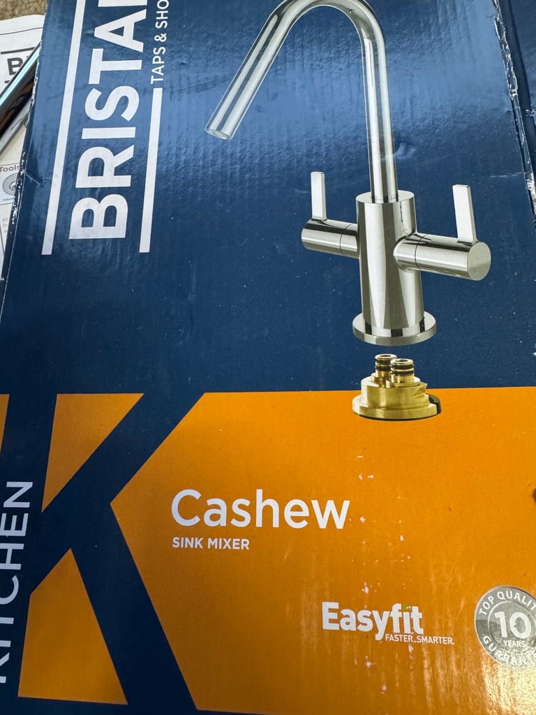 image for Bristan Cashew Kitchen Mixer Tap with Swan Neck Swivel Spout and Easyfit Base - Flat Handles