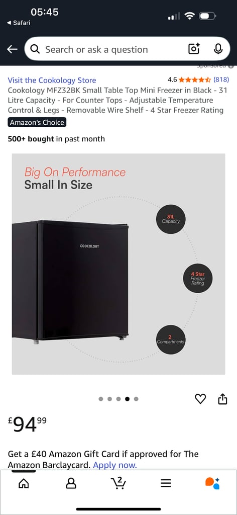 Brand New Unopened Table Top Freezer RRP £95 by Cookology 
