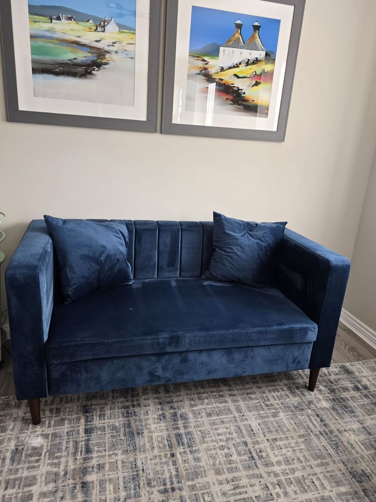 2 seat navy velvet sofa