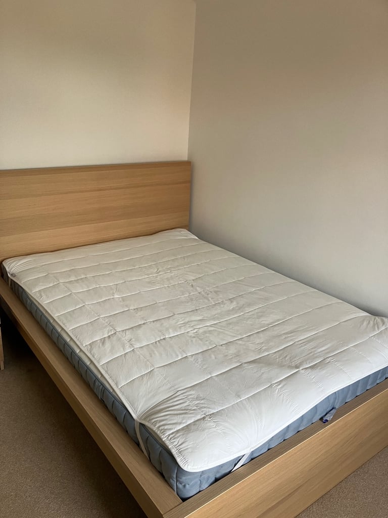 image for Double Bed with Mattress (IKEA/oak veneer)