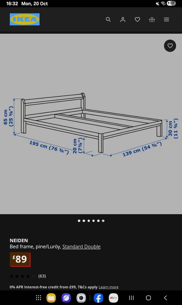 Ikea Wooden Bed Frame - Double