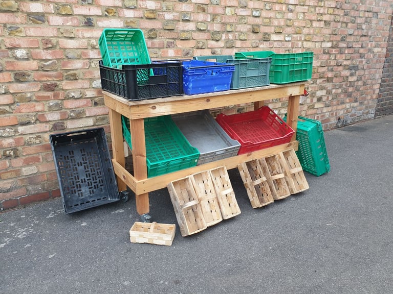 Shop Market Wooden Workbench Fruit Vegetables Trolley Display Unit Counter Top bar CARBOOT STAND