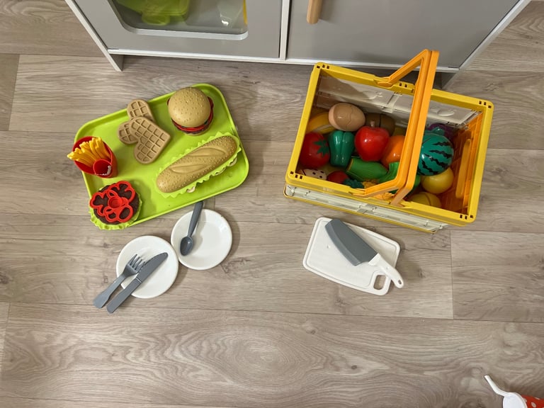 Wooden Play kitchen with cookware 