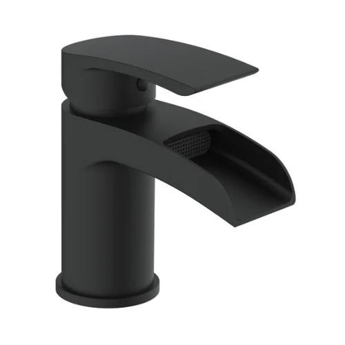 image for Symphony Round Waterfall Mono Basin Mixer Tap with Waste - Matt Black RRP £110 Our Price £40