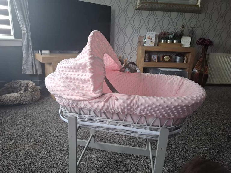image for Grey pink moses basket and stand