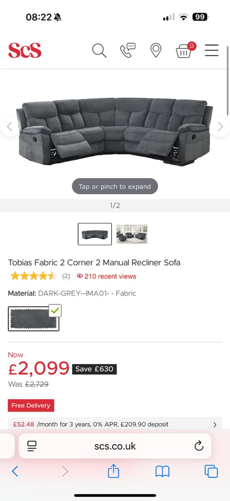 SCS Curved Sofa - recent model shown 