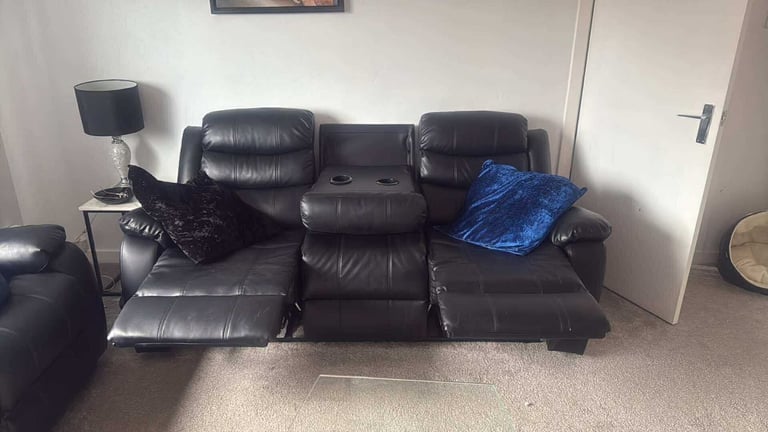 image for 3x2 black manual leather sofas. 
