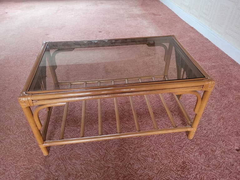 Bamboo Coffee Table With Glass Top