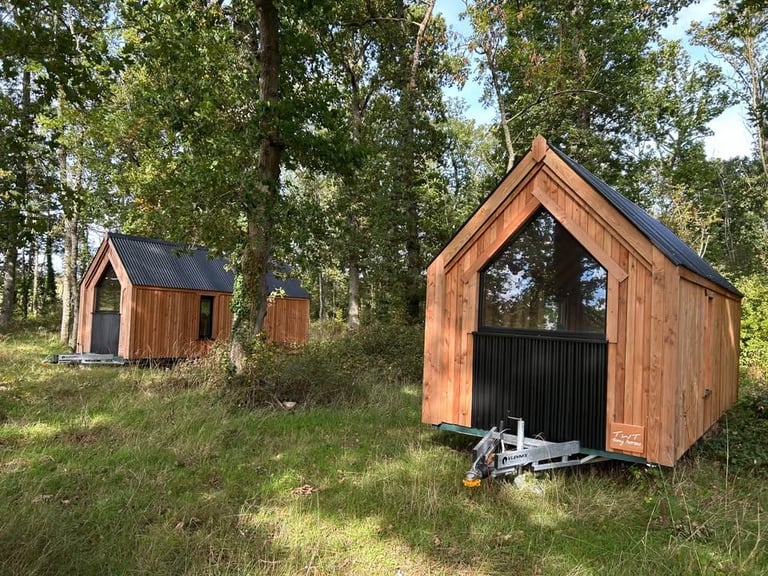 image for *Price drop* Tiny Home Cabin (x2) – timber clad with black windows & metal detailing