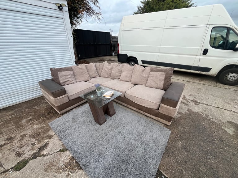 image for DELIVERY AVAILABLE - Large Light Brown Corner Sofa 