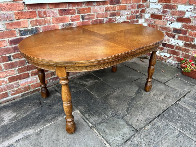 Solid Oak Farmhouse Style Oval Dining Table - Good Condition 