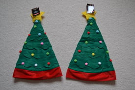 Christmas Tree Pom Pom Hats x 2 - Brand New