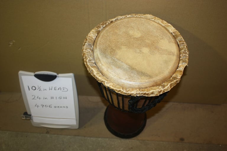 African Wooden Djembe Drum 10.1/2in Head x 24in High ~ Weight 4906 Grams ~ £75 ono
