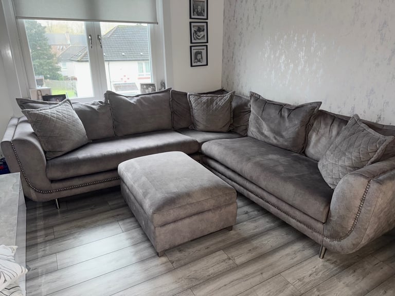 image for DFS Lavencia studded corner sofa and ottoman footstool 