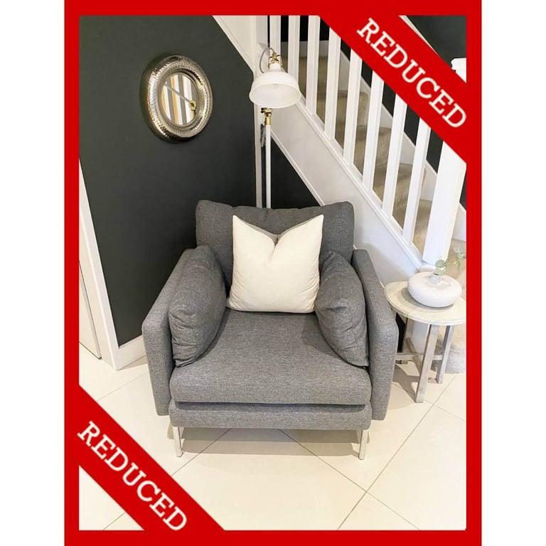 NEW French Connection Grey Armchair Lounge Chair DFS Sofology Next Office Salon Living Room RRP £699