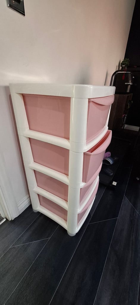 4 drawer plastic storage pink
