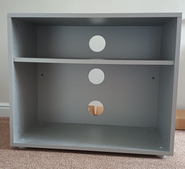 Shelving Unit - matt silver, adjustable shelf, holes for cables.