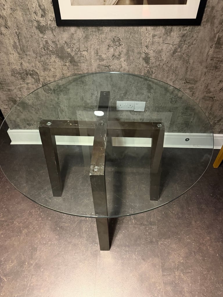 image for Glass top tabel and wooded stand. (No Chairs)