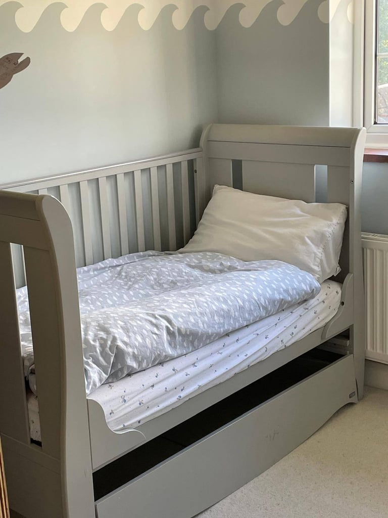 image for Sleigh cotbed (solid wood in blueish/gray)