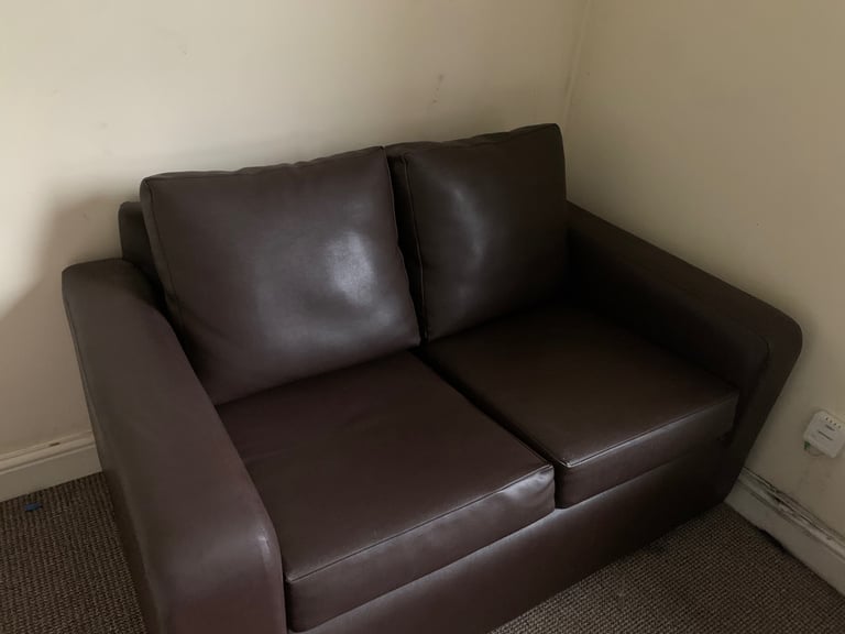 3 x brown leather two seater couches sofa living room dining room bedroom 