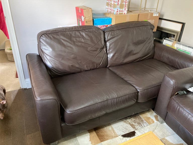 Price per sofa-2 available-lovely 3-seater real leather dark brown DFS Italian leather sofas
