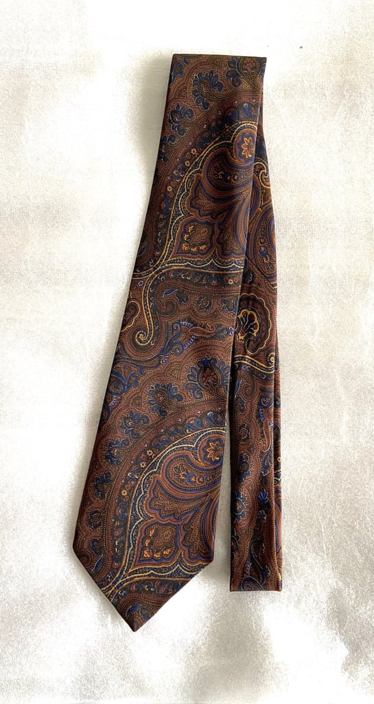 Liberty Necktie in brown and blue paisley pattern, 100% Silk
