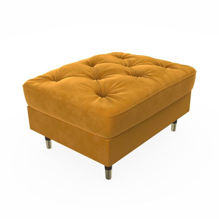 Buttoned Velvet Armchair & Footstool in Mustard - Cole
