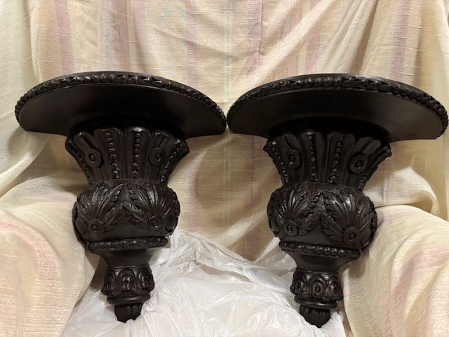 image for Pair of heavy wooden carved wall sconces