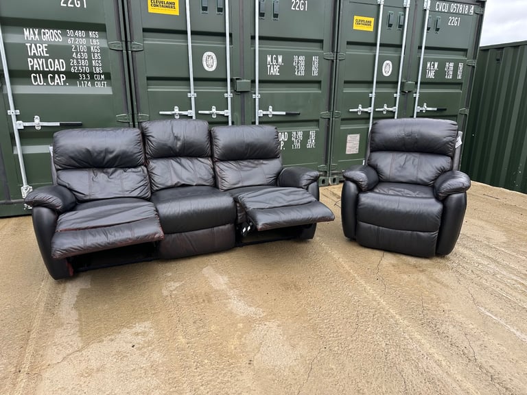 DFS Black Leather Electric Recliner Sofa Set 3 + 1 