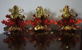 3 Red & Gold Hanging Foil Christmas Trees