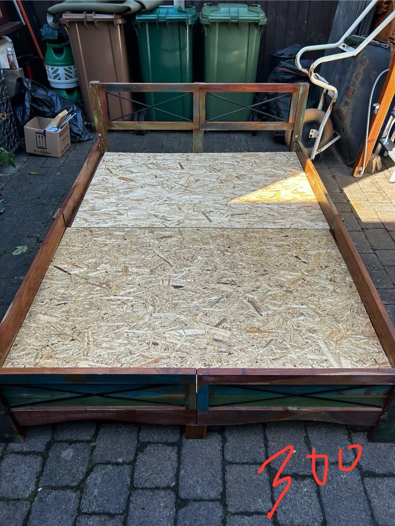 image for Solid wood industrial / shabby chic bed frame