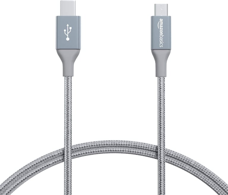 Amazon Basics Double Braided Nylon USB Type-C to Micro-B 2.0 Male Cable | 0.9 m, Dark Grey