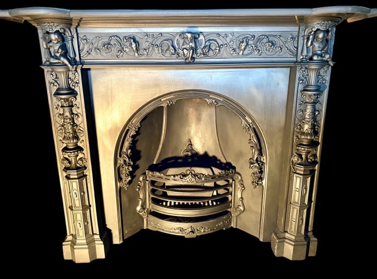 image for antique cast iron fireplace from the coalbrookdale foundry 
