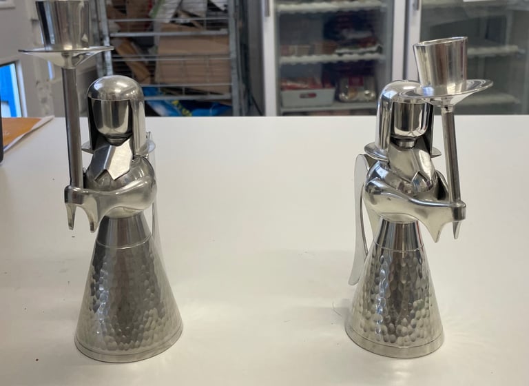 image for X2 Indonesian Pewter Angel Candle Holders 