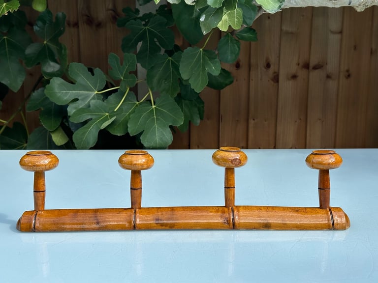 VINTAGE FRENCH FAUX BAMBOO COAT RACK, COAT HOOKS, HAT RACK, FOUR HOOK - L51.5cm - WILL POST!