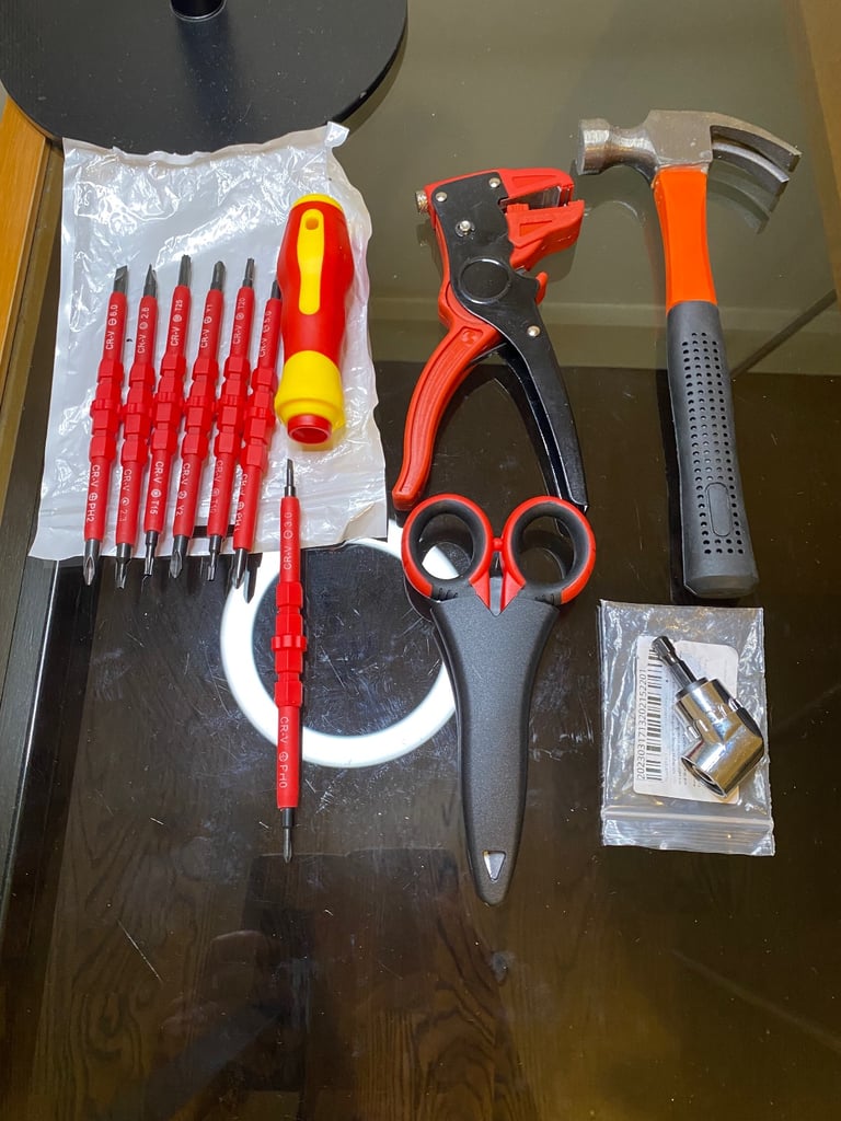 image for Electrician Tool Set – 8 Double-Ended Insulated CR-V Screwdrivers, Hammer & Wire Stripper