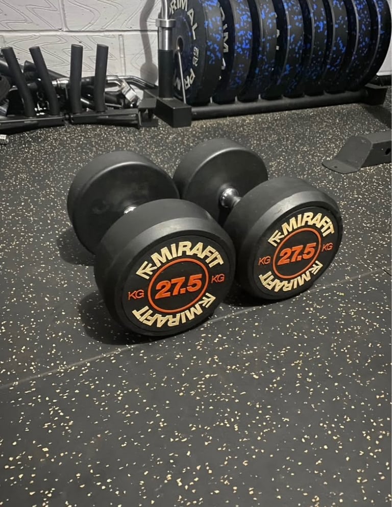 image for Mirafit 27.5kg rubber dumbbells RRP: £149.95. 