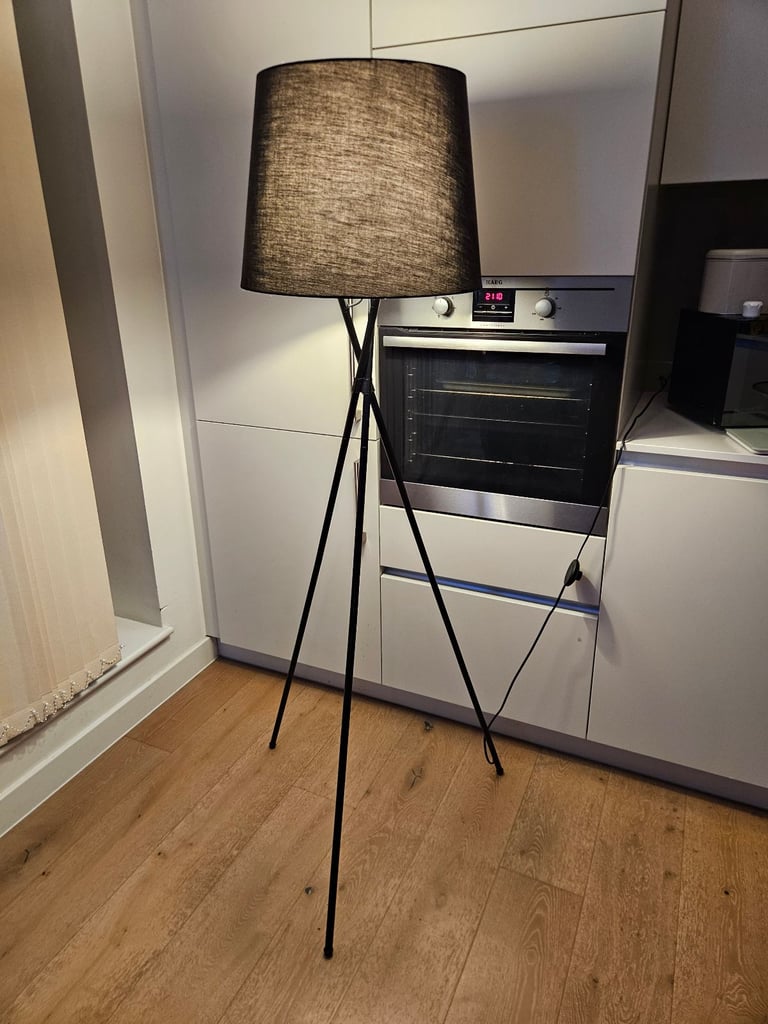image for MiniSun | Modern Gloss Black Metal Floor Lamp with a Black Tapered Shade