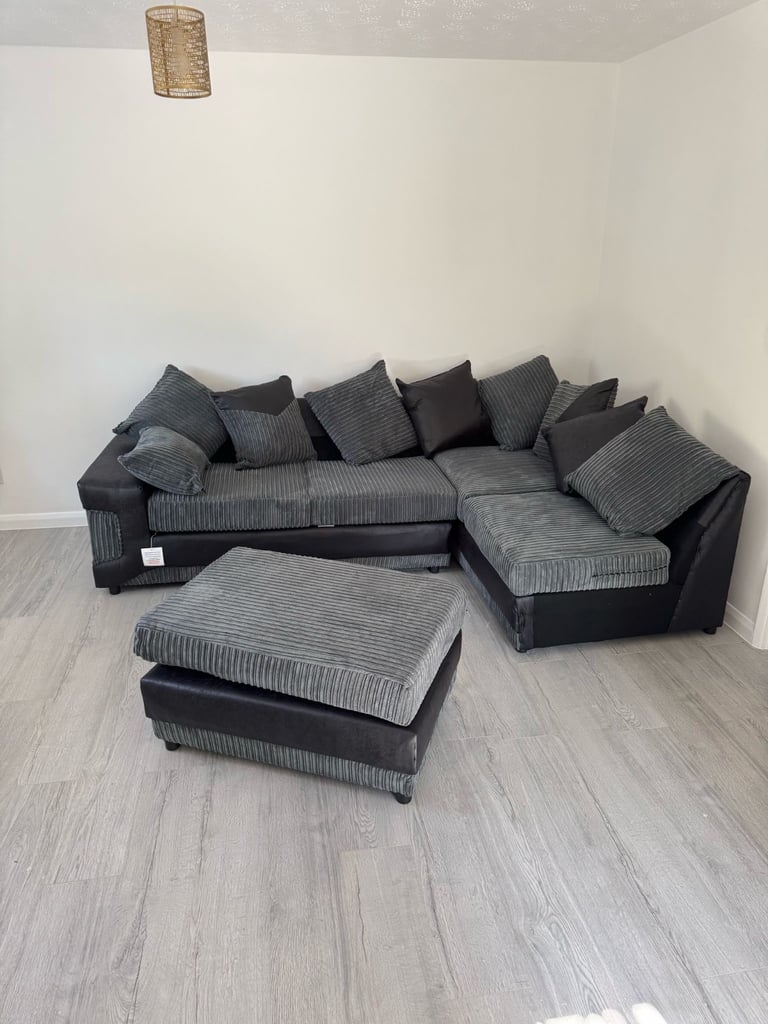 Brand New - Dino Black/Grey Colour Corner Sofa - Right/Left Side SAME/NEXT DAY DELIVERY