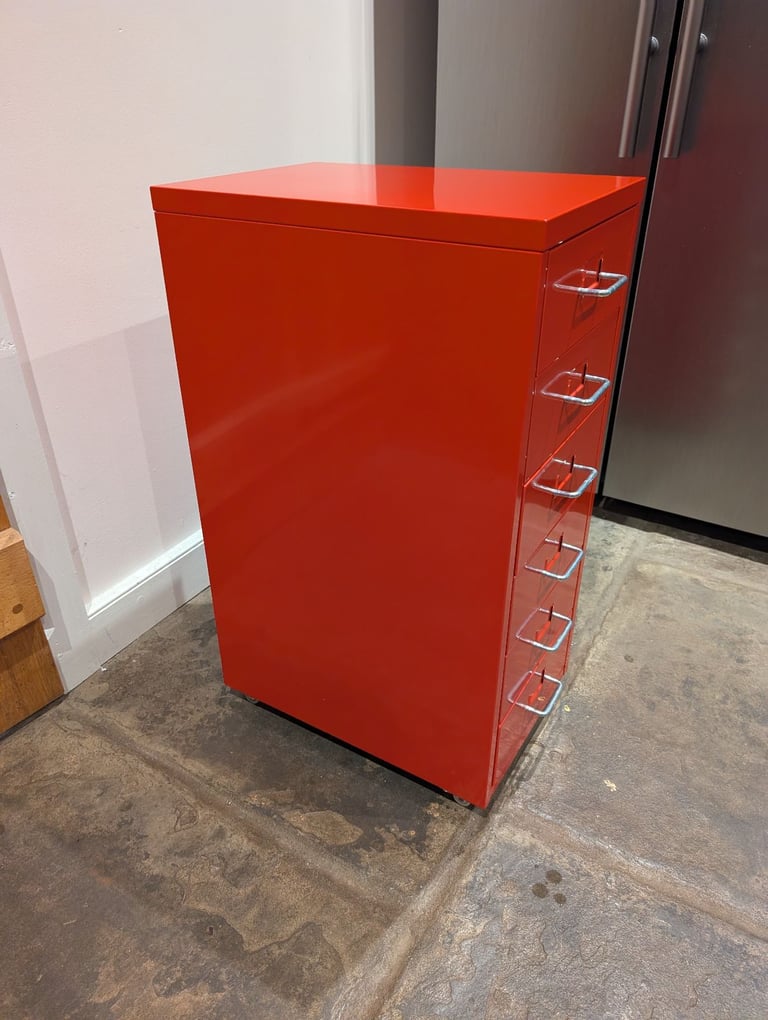 Small red filing cabinet