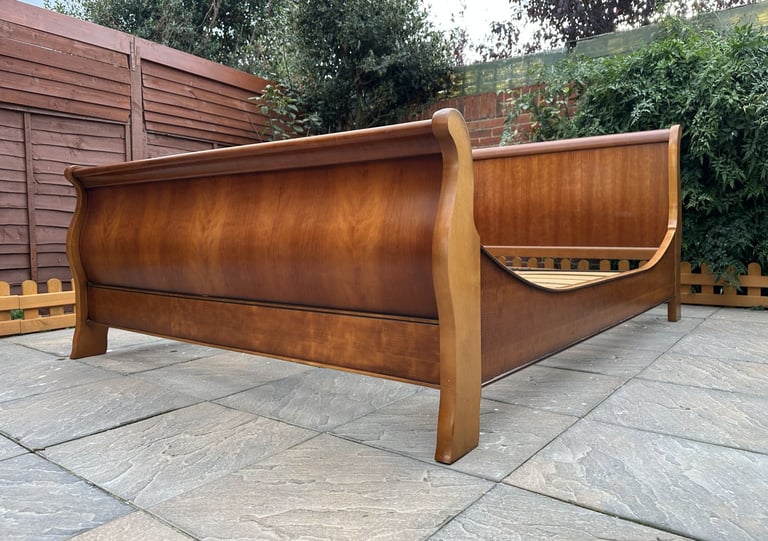 Wonderful French Exigence Couture NF Sleigh Cherrywood King Bed Frame – Good Condition 