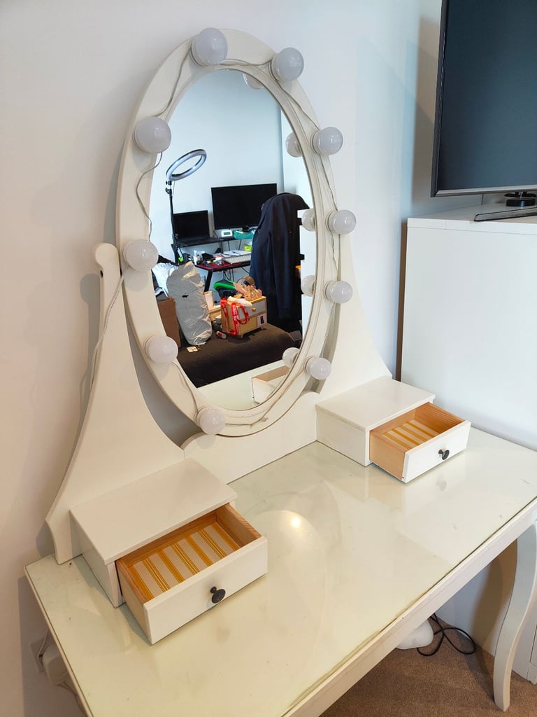 Ikea dressing table White vanity makeup mirror Hollywood lights